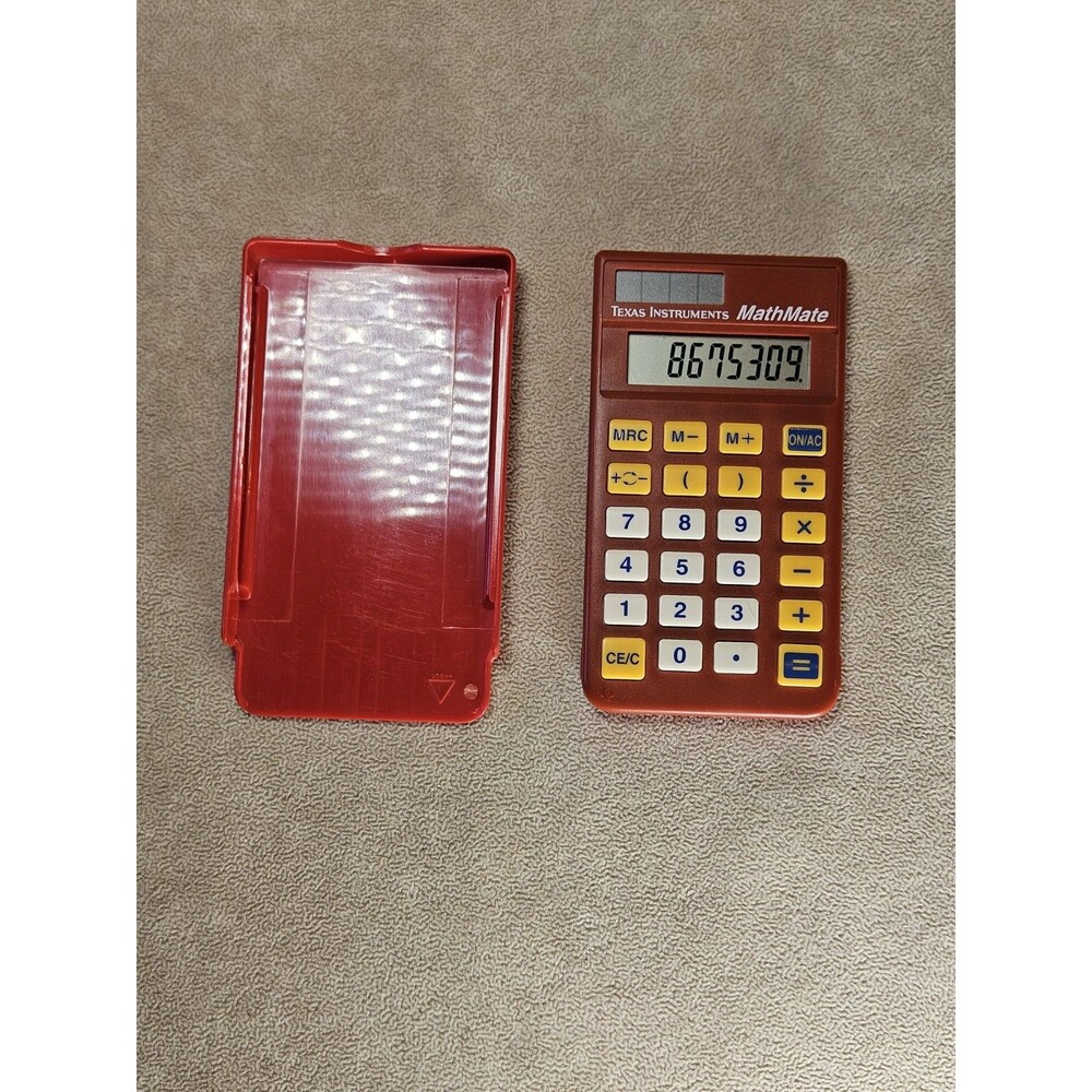 Vintage Texas Instruments Solar Calculator MathMate w/ Red Cover Classroom TI-7